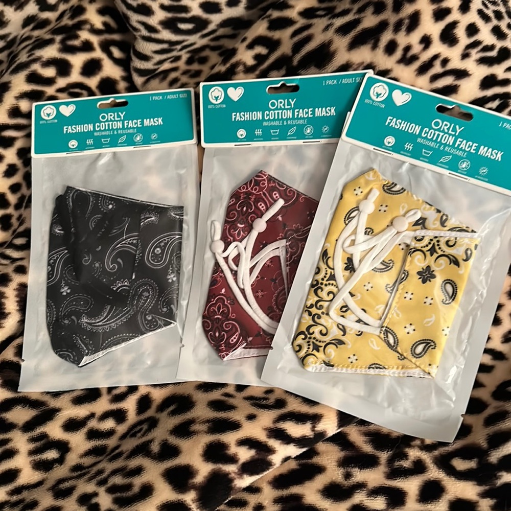 3 orly face masks paisley yellow black maroon